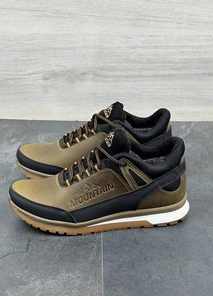 Зимние мужские кожаные кроссовки на меху, зимние ботинки натуральная кожа 2515