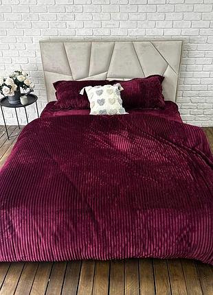 Плюшевое постельное белье cappone (велюровое) элитное бордо 160х200 см