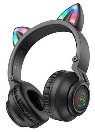 Беспроводные наушники borofone bo18 cat ear накладные с ушками и led подсветкой black