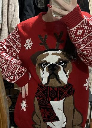 Різдвяний новорічний светр з різдвяним бульдогом р 46