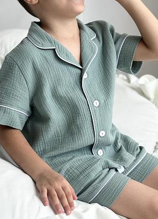 Пижама детская муслиновая для мальчика шорты и рубашка с коротким рукавом