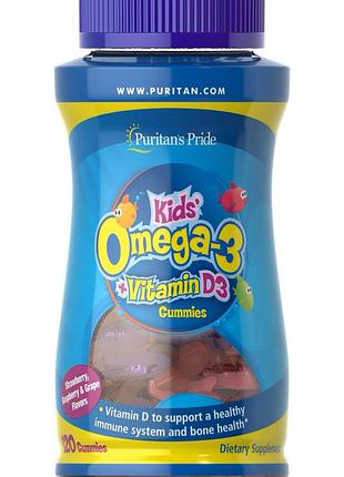 Омега-3 с витамином д3 для детей puritan's pride children's omega 3, dha & d3 gummies 120 gammies