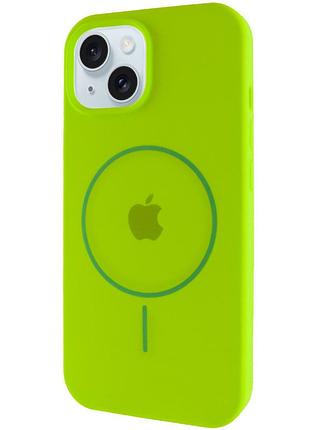 Чехол на iphone 15 plus / для айфон 15+ плюс с функцией магсейф magsafe салатовий / neon green