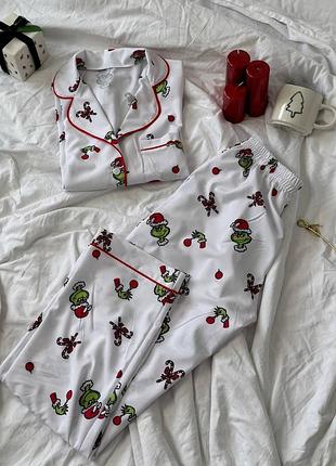Праздничная новогодняя пижама софт принт • белая • 42/46, 48/50 • мод 442 🫶✨