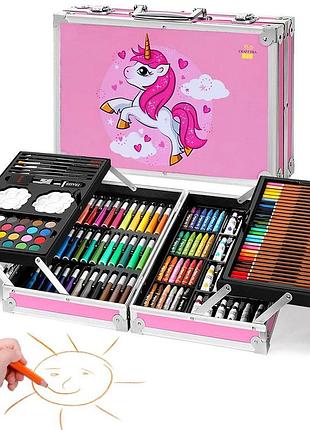 Набір для малювання у валізі 145 предметів, рожевий