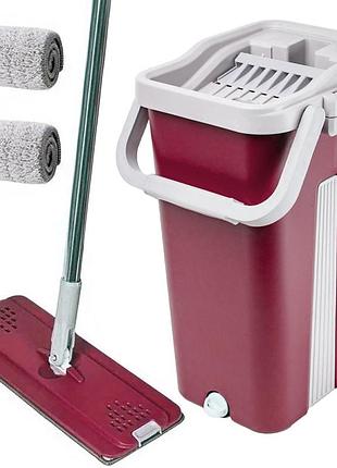 Швабра з відром 11л і автоматичним віджиманням + 2 насадками cleaning mop, бордова