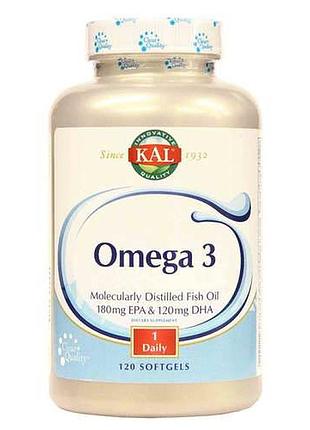 Омега-3, omega 3 fish 180/120, kal, 1000 мг, 120 гелевых капсул