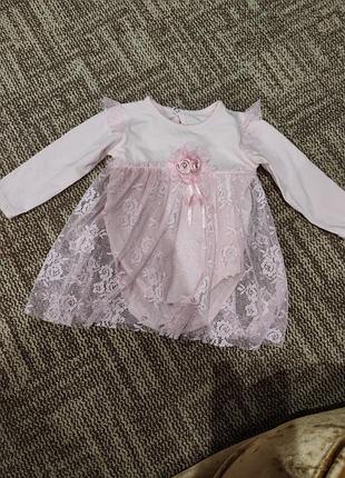 Платье боди розовое, 6-9 месяцев
