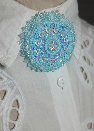 Брошь голубая, брошь цветок, ручная работа, оригинальная брошь, эксклюзивная брошь, брошка декор, украшение