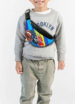 Сумка-бананка детская тачки молния маквин с принтом, 32х15см, сумка для мальчика через плечо (00152) ptr