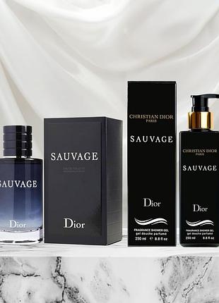 Туалетная вода мужская dior sauvage 100 мл+ гель для душа 250 мл