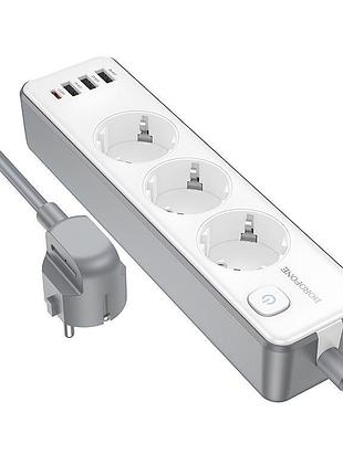 Удлинитель borofone bac9 power pd20w (3usb-a/1c/3xsocket) (2m) white