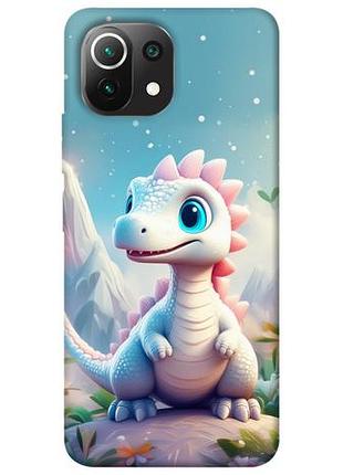 Чехол с принтом для xiaomi mi 11 lite / для ксяоми, сяоми, ксиоми ми 11 лайт белый дракоша