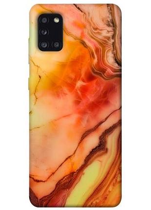 Чехол с принтом для samsung galaxy a31 / для самсунг галакси а31 красный коралл мрамор