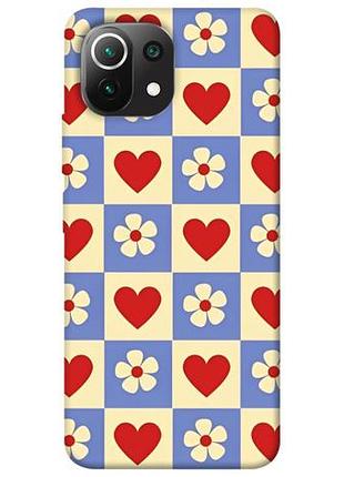 Чехол с принтом для xiaomi mi 11 lite / для ксяоми, сяоми, ксиоми ми 11 лайт сердечки-цветочки