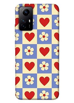 Чехол с принтом для xiaomi redmi note 12s / для ксяоми, сяоми, ксиоми редми ноте 12с сердечки-цветочки
