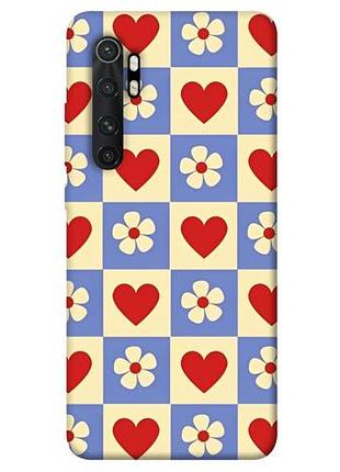 Чехол с принтом для xiaomi mi note 10 lite / для ксяоми, сяоми, ксиоми ми ноте 10 лайт сердечки-цветочки