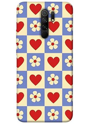 Чехол с принтом для xiaomi redmi 9 / для ксяоми, сяоми, ксиоми редми 9 сердечки-цветочки