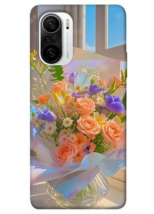 Чехол с принтом для xiaomi redmi k40, k40 pro+, poco f3 для сяоми редми к40 про +, поко ф3 яркий букет