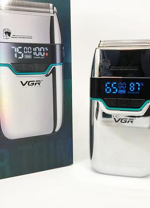 Электробритва шейвер vgr v-350 мужская аккумуляторная бритва для бритья с дисплеем. zk-339 цвет: серебряный