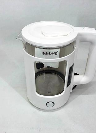 Стильный электрический чайник rainberg rb-2220 2200 вт 2 л, тихий чайник ls-138 с подсветкой