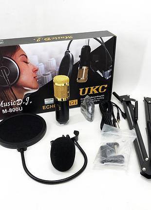 Микрофон студийный конденсаторный music d.j. m-800u со стойкой gi-859 и ветрозащитой
