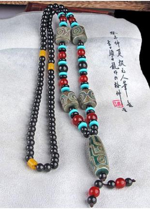 Кольє зелено-коричнева дзи дев'ять очей і чотири бочонки на три очі кольє з каменю кольє з намистин