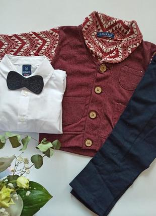 Нарядный комплект для мальчика (пуловер+рубашка+штаны) domakin, (86 см)3 фото