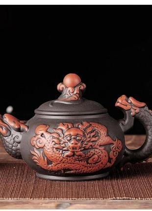 Глиняный чайник «дракон фэншуй лоянь-350мл» черно-красный стильная посуда для восточной чайной церемонии