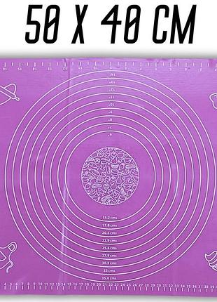 Килимок для тіста силіконовий з розміткою 50х40см:малиновий