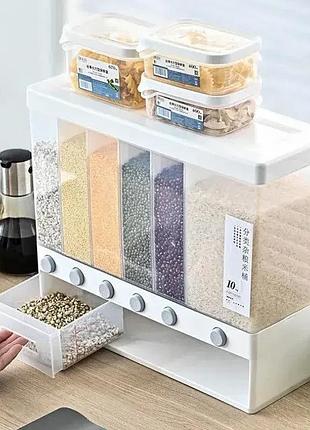 Rafail органайзер для круп 6 секцій для сипких продуктів assorted grain rice bucket диспенсер, з кнопкою дозатором