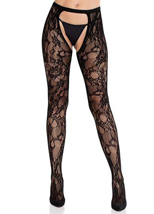 Колготки leg avenue rose lace crotchless tights with open one size black