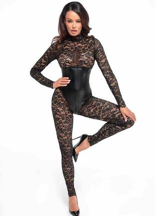 Комбинезон noir handmade f299 enigma, xl, кружево, длинный рукав, имитация корсета, доступ