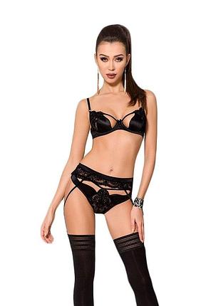 Комплект белья passion exclusive tonya set xxl/xxxl, black, трусики, лиф, пояс для чулок