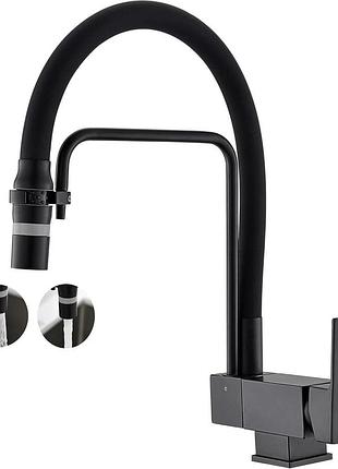 Смеситель sjqka для кухонной мойки с поворотным на 360 градусов, матовый черный силиконовый шланг
