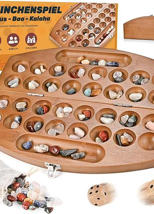 Деревянная галька wooderma hus bao kalaha: игра-манкала с драгоценными камнями для 2 игроков