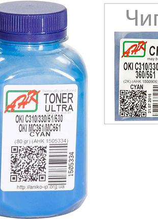 Тонер + чип анк для oki c310/330/510 бутыль 80г cyan (1505338)