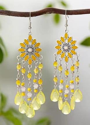 Сережки жовті квіточки підвіски "сонце в долонях"