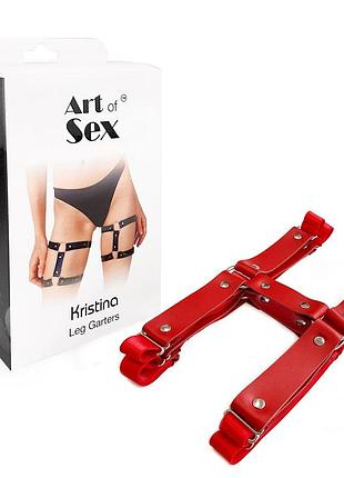 Гартеры на ногу из натуральной кожи art of sex - kristina leg garters (2 шт), цвет красный