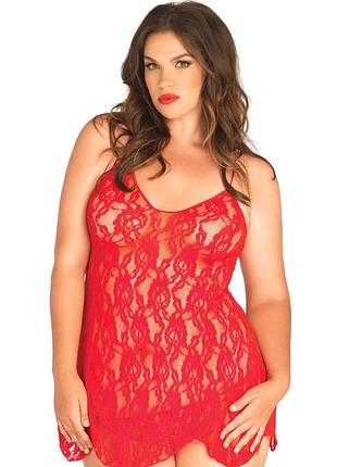 Сорочка бебі-дол leg avenue rose lace flair chemise red, queen size