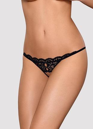 Кружевные танга с двумя отверстиями obsessive 831-thc-1 crotchless thong l/xl, черные, бантики