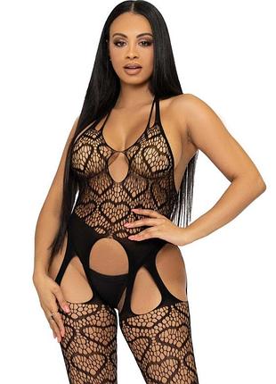 Бодистокінг з відкритим доступом leg avenue net suspender bodystocking one size black, мереживо