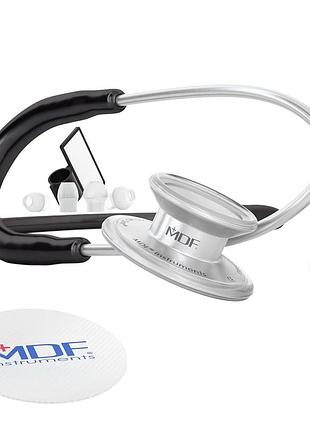 Mdf md one - стетоскоп для дорослих з нержавіючої сталі, чорна трубка, срібні нагрудники та навушники, mdf77711