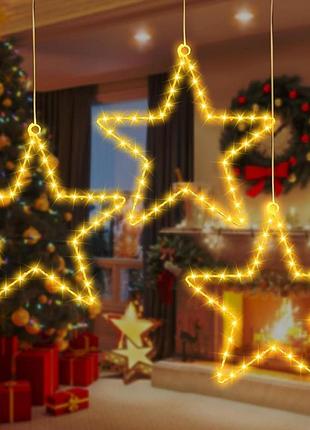 Рождественские звезды ttcotoke, рождественские украшения для окон, светодиодные гирлянды на батарейках, цветные, упаковка из 3 шт.