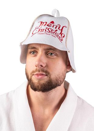 Банная шапка luxyart "merry christmas" искусственный фетр белый (la-823)