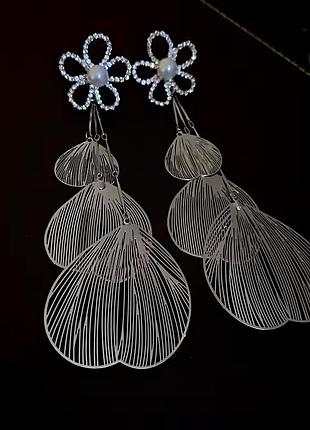 Эффектные серьги цветочные люкс качество
