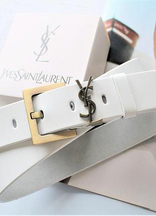 Женский ремень ширина 3.8 см пряжка бронза yves saint laurent белый