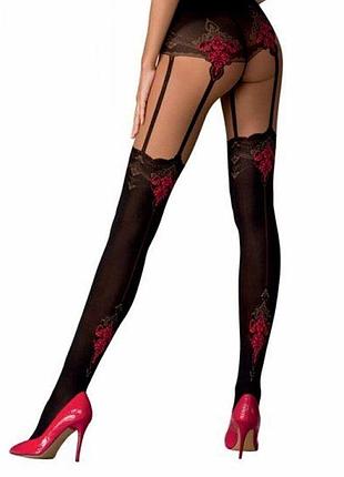 Колготки с эффектом чулок на подвязках passion ti112 1/2 (60/20 den), nero-roso