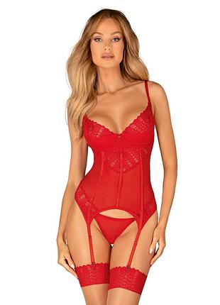 Комплект корсет и стринги obsessive ingridia corset & thong xl/2xl, красный