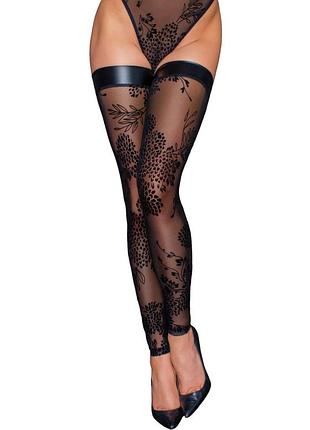 Чулки без мыска noir handmade f243 tulle stockings with patterned flock embroidery, s